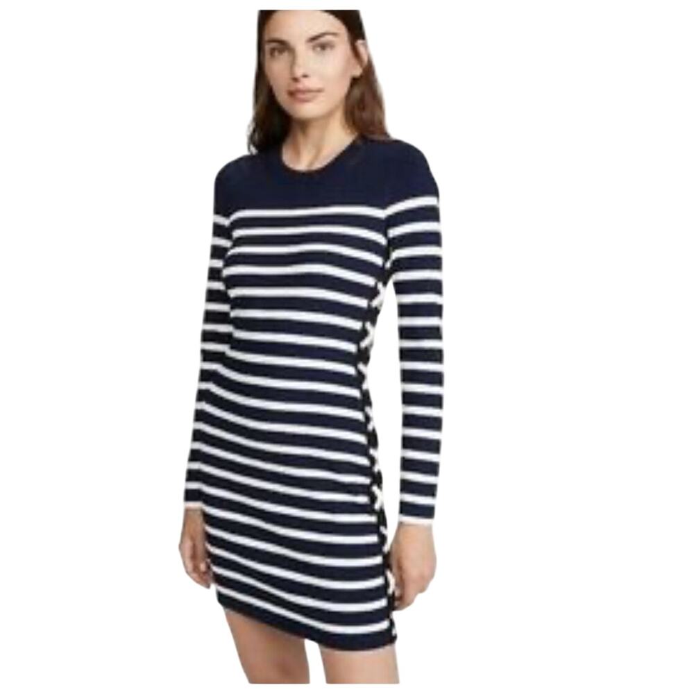 Veronica Beard Navy Ivory Stripe Dominique Long Sleeve Dress Sz Med